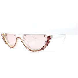 Round Fashion Round Half Frame UV protection Unisex Luxury Diamond Party Sunglasses - Pink - CL18UDA2SYK $19.19