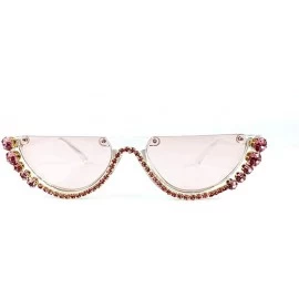 Round Fashion Round Half Frame UV protection Unisex Luxury Diamond Party Sunglasses - Pink - CL18UDA2SYK $19.19