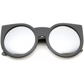 Cat Eye Womens Thick Frame Color Mirror Lens Round Cat Eye Sunglasses 55mm - Black / Silver Mirror - CC12JP6GP4V $20.50