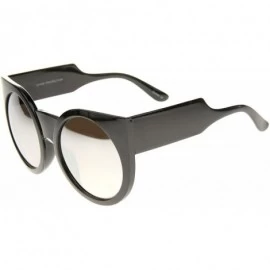 Cat Eye Womens Thick Frame Color Mirror Lens Round Cat Eye Sunglasses 55mm - Black / Silver Mirror - CC12JP6GP4V $11.87