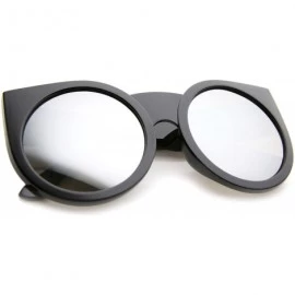 Cat Eye Womens Thick Frame Color Mirror Lens Round Cat Eye Sunglasses 55mm - Black / Silver Mirror - CC12JP6GP4V $11.87