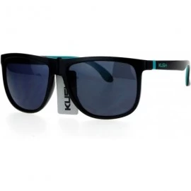 Square KUSH Sunglasses Thin Square Frame Rubber End Temple Matte Black - Black Teal - C2188OR6TRU $18.91