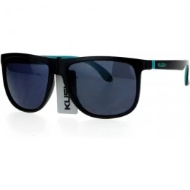 Square KUSH Sunglasses Thin Square Frame Rubber End Temple Matte Black - Black Teal - C2188OR6TRU $11.91