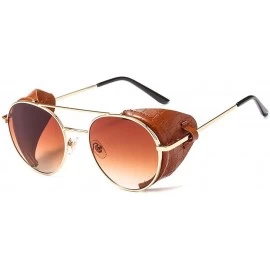 Round Fashion ladies sunglasses punk metal round frame leather windproof edge UV400 - CN198UTA75W $20.20