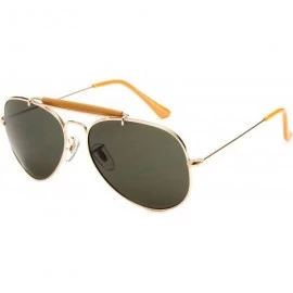 Wrap Timeless Classic Aviator Sunglasses with Brow Bar for Men Women - Gold/Green - CH12J6U5DG7 $11.44