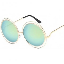 Oversized UV400 Round Sunglasses Green Mirror Oversized Vintage Sun Glasses for Women - Gold - CJ18U46AHEY $36.26