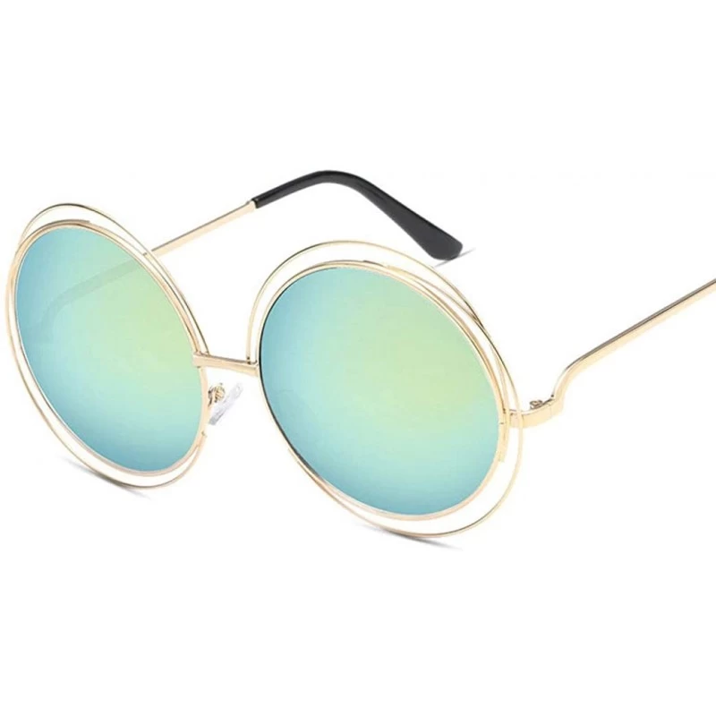 Oversized UV400 Round Sunglasses Green Mirror Oversized Vintage Sun Glasses for Women - Gold - CJ18U46AHEY $14.60
