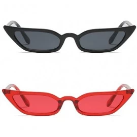 Square Vintage Retro Cateye Sunglasses for Women Narrow Skinny Small Cat Eye Glasses - Black + Red - CP18D28XG83 $18.87