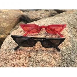 Square Vintage Retro Cateye Sunglasses for Women Narrow Skinny Small Cat Eye Glasses - Black + Red - CP18D28XG83 $18.87