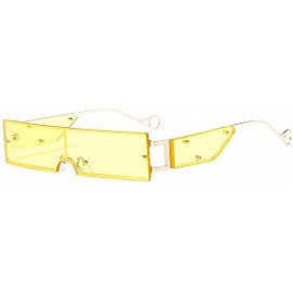 Shield Small Rectangle Sunglasses Retro Futuristic Rimless Lens - Yellow - CU199XRR0US $28.05