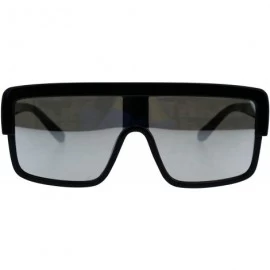Square Retro Futuristic Sunglasses Flat Top Square Oversized Shades UV 400 - Black (Silver Mirror) - CU18GNK5RQD $20.21