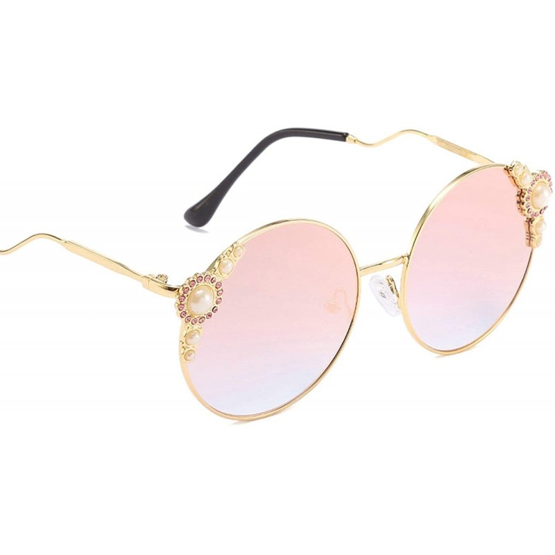 Sport Classic Retro Designer Style Round Frame Pearl Sunglasses for Women Metal Resin UV 400 Protection Sunglasses - CY18SARY...