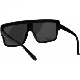 Square Retro Futuristic Sunglasses Flat Top Square Oversized Shades UV 400 - Black (Silver Mirror) - CU18GNK5RQD $20.21