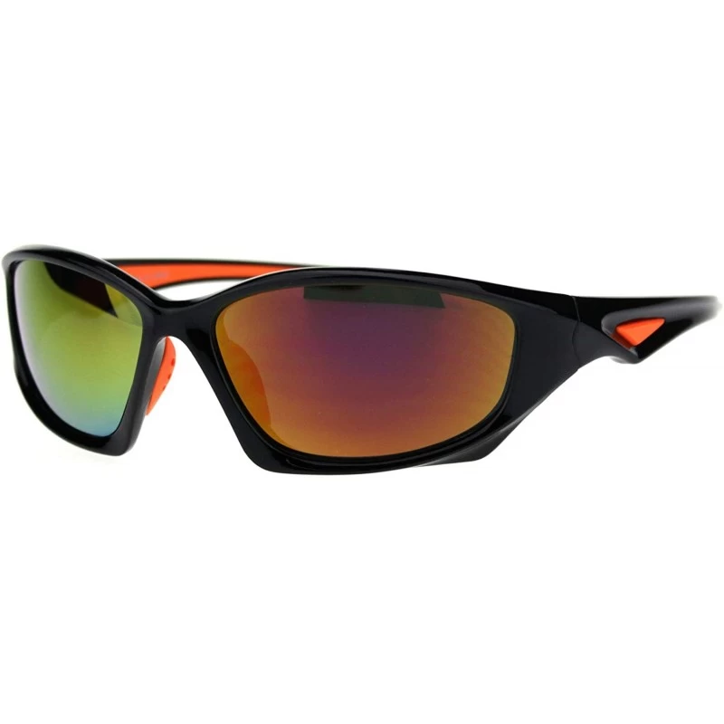 Sport Mens Classic 90s Aerodynamic Plastic Sport Warp Around Sunglasses - Black Orange Fuchsia Mirror - CA18RRQZL9M $10.77