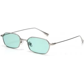 Square Retro Rectangle Sunglasses Women Small Male Sun Glasses for Men Metal Gifts Item - Silver With Green - CH18X2XSHLX $21.18