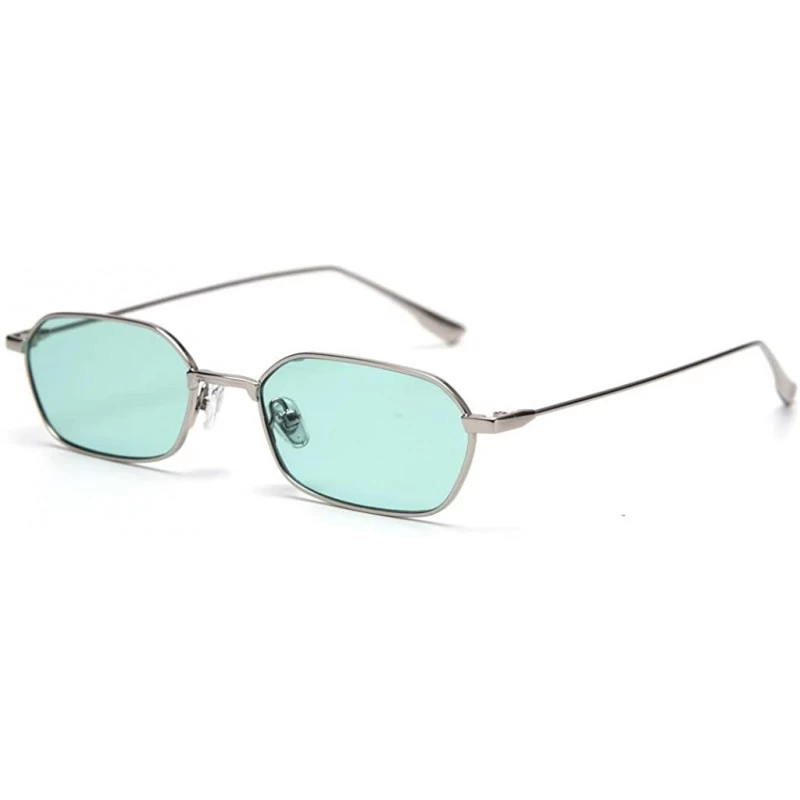 Square Retro Rectangle Sunglasses Women Small Male Sun Glasses for Men Metal Gifts Item - Silver With Green - CH18X2XSHLX $8.53