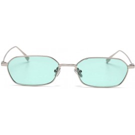 Square Retro Rectangle Sunglasses Women Small Male Sun Glasses for Men Metal Gifts Item - Silver With Green - CH18X2XSHLX $8.53