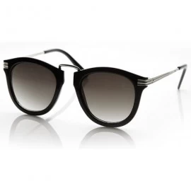Round Designer Inspired Rounded P3 Sunglasses with Metal Arms (Shiny Black-Silver) - CF11C2N97Z9 $10.66
