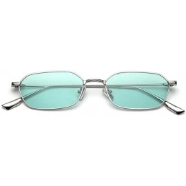 Square Retro Rectangle Sunglasses Women Small Male Sun Glasses for Men Metal Gifts Item - Silver With Green - CH18X2XSHLX $21.18