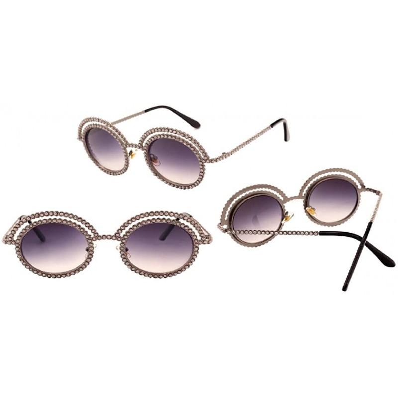 Goggle Ladies Fashion Sunglasses Inspired Round Metal Circle Polarized Sunglasses - Silver - CJ18LDDLNCK $36.84