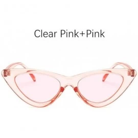 Cat Eye Fashion Sunglasses Vintage Triangular Glasses - Clear Pink Pink - C0199D4ZHNI $13.57