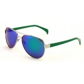 Aviator Large Classic colorful mirror lens aviator sunglasses with neon temple - Green - CX125PWUD0V $10.70