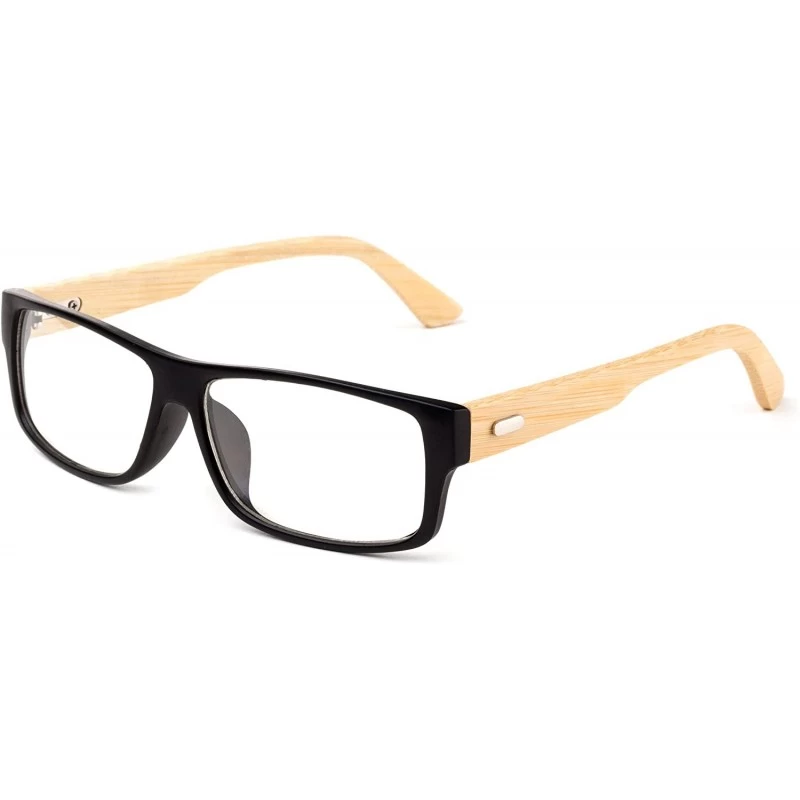 Square "Kayden" Retro Unisex Plastic Fashion Clear Lens Glasses - Bamboo Matte Black - CA12NEVMBG7 $10.99