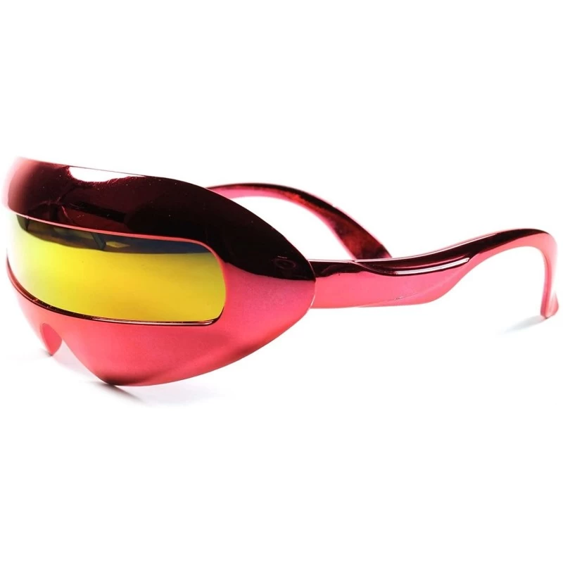 Wrap Alien Space Robot Party Costume Futuristic Novelty Mirrored Sunglasses - Red - C8189AMKRND $12.88