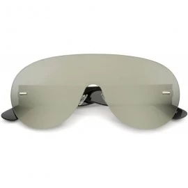 Aviator Futuristic Rimless Frame Mono Lens Aviator Shield Sunglasses 71mm - Black / Gold Mirror - CJ12JP6GNZR $20.39