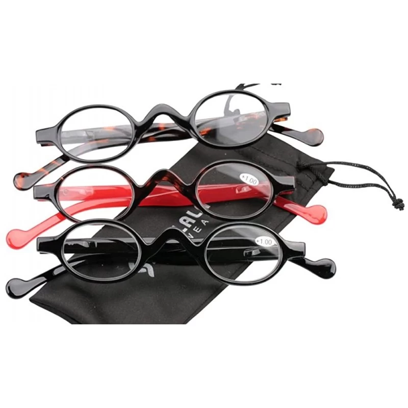 Oval 3 Pairs Cute Small Round Plastic Spring Heeled Magnifying Reading Glasses - 3 Pairs Mixed Colors - C812GWXF7QR $10.67