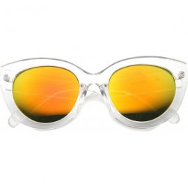 Cat Eye Retro Translucent Frame Colored Mirror Lens Cat Eye Sunglasses 55mm - Clear / Fire - CY126OMVWP1 $21.49
