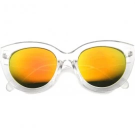 Cat Eye Retro Translucent Frame Colored Mirror Lens Cat Eye Sunglasses 55mm - Clear / Fire - CY126OMVWP1 $19.02