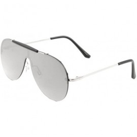 Shield Shield Outdoorsman Floating Flat Lens Aviator Sunglasses w/Brow Bar - Silver & Black Brow Bar - CB189U6TCSE $20.41