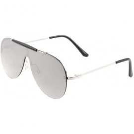 Shield Shield Outdoorsman Floating Flat Lens Aviator Sunglasses w/Brow Bar - Silver & Black Brow Bar - CB189U6TCSE $19.88