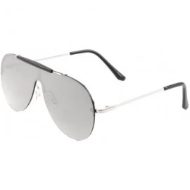 Shield Shield Outdoorsman Floating Flat Lens Aviator Sunglasses w/Brow Bar - Silver & Black Brow Bar - CB189U6TCSE $13.16