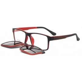 Square Men's Magnetic Clip-On Polarized Sunglasses + RX-able Eyeglass Frames (Red) - C118SL7C4Z9 $43.93