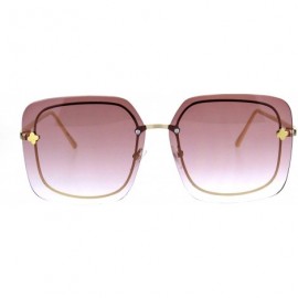 Rectangular Womens Oversize Exposed Lens Rectangular Metal Rim Designer Sunglasses - Burgundy - C118HU9Q80W $25.96