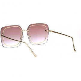 Rectangular Womens Oversize Exposed Lens Rectangular Metal Rim Designer Sunglasses - Burgundy - C118HU9Q80W $15.51