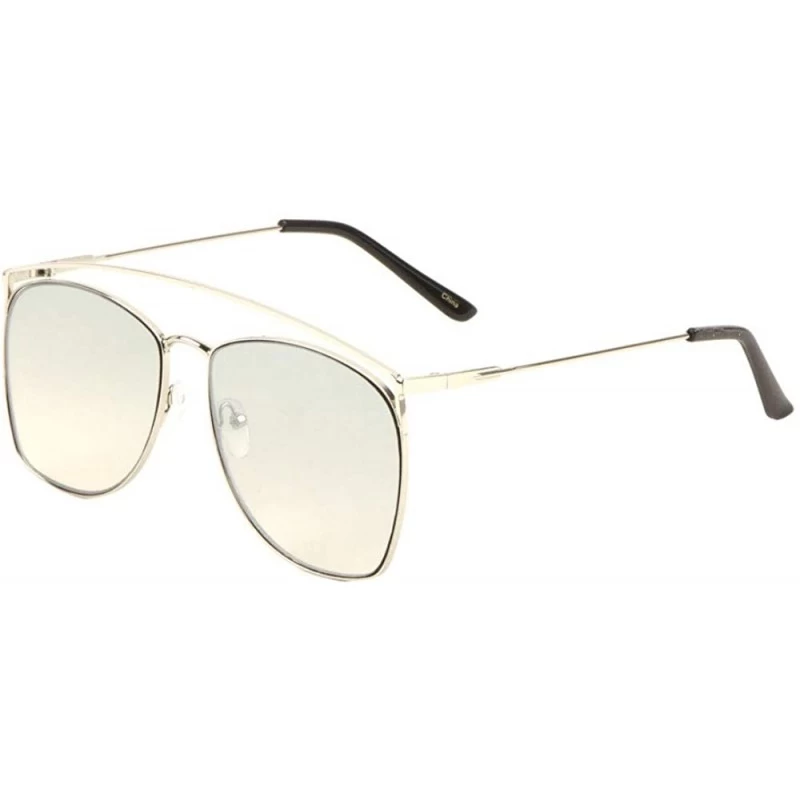 Round Long Curved Top Bar Round Lens Thin Frame Aviator Sunglasses - Green - CM197S8XT0Q $10.79