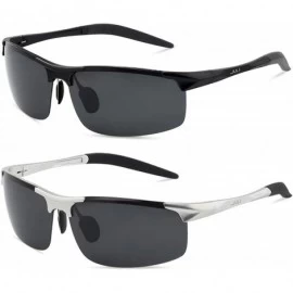 Semi-rimless Polarized Sunglasses for Men Women Driving Fishing Running 8177 - 2 Pack(black+silver) - CT192HNM694 $40.03