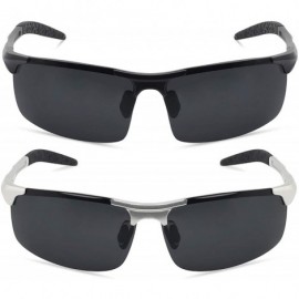 Semi-rimless Polarized Sunglasses for Men Women Driving Fishing Running 8177 - 2 Pack(black+silver) - CT192HNM694 $24.88