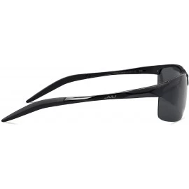 Semi-rimless Polarized Sunglasses for Men Women Driving Fishing Running 8177 - 2 Pack(black+silver) - CT192HNM694 $24.88