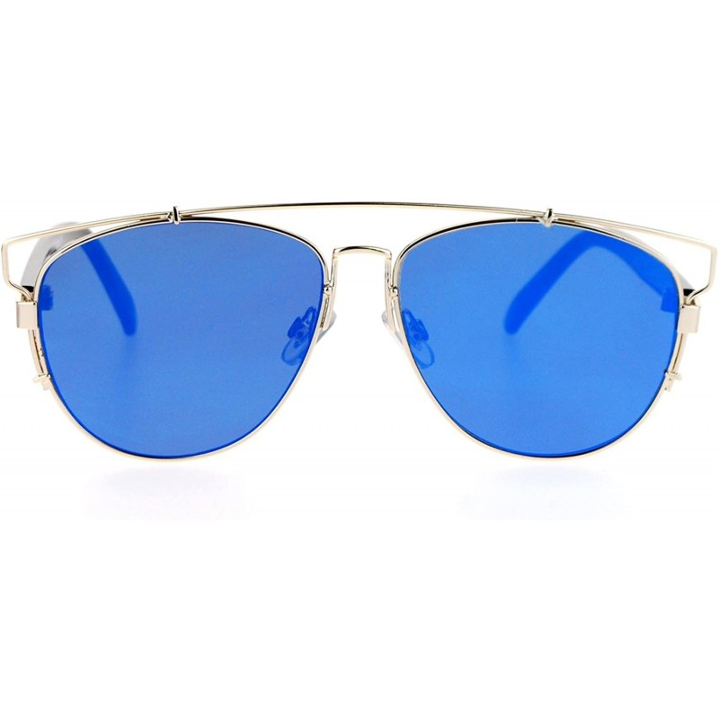 Wayfarer Ultra Flat Unique Retro Mirrored Lens Wire Half Rim Look Sunglasses - Gold Blue - CY12GUBTAEP $13.46