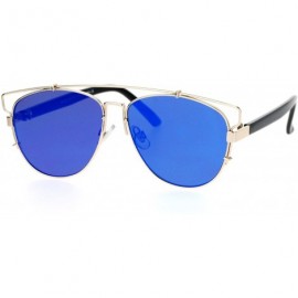 Wayfarer Ultra Flat Unique Retro Mirrored Lens Wire Half Rim Look Sunglasses - Gold Blue - CY12GUBTAEP $13.46