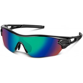 Wrap Polarized Sunglasses Baseball Cycling Motorcycle - Black Green - CY196NDD8IZ $45.87