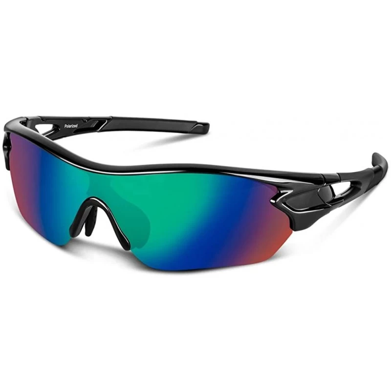 Wrap Polarized Sunglasses Baseball Cycling Motorcycle - Black Green - CY196NDD8IZ $20.51