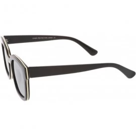Wayfarer Modern Metal Trim Bridge Square Mirror Flat Lens Horn Rimmed Sunglasses 50mm - Black-gold / Silver Mirror - C312NVXL...