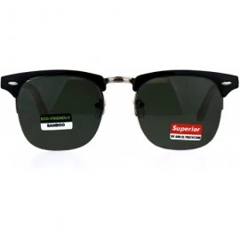 Rectangular Mens Bamboo Wood Classic Half Horn Rim Hipster Sunglasses - Black Green - CC180ULK2GE $15.39