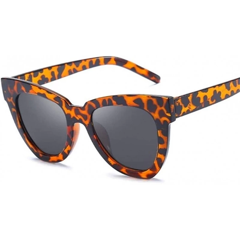 Round Cat Eye Sunglasses Women Mirror Sun Glasses Ladies Round Lens Shades For Female Eyewear - Black Leopard - C8198XSIURN $...