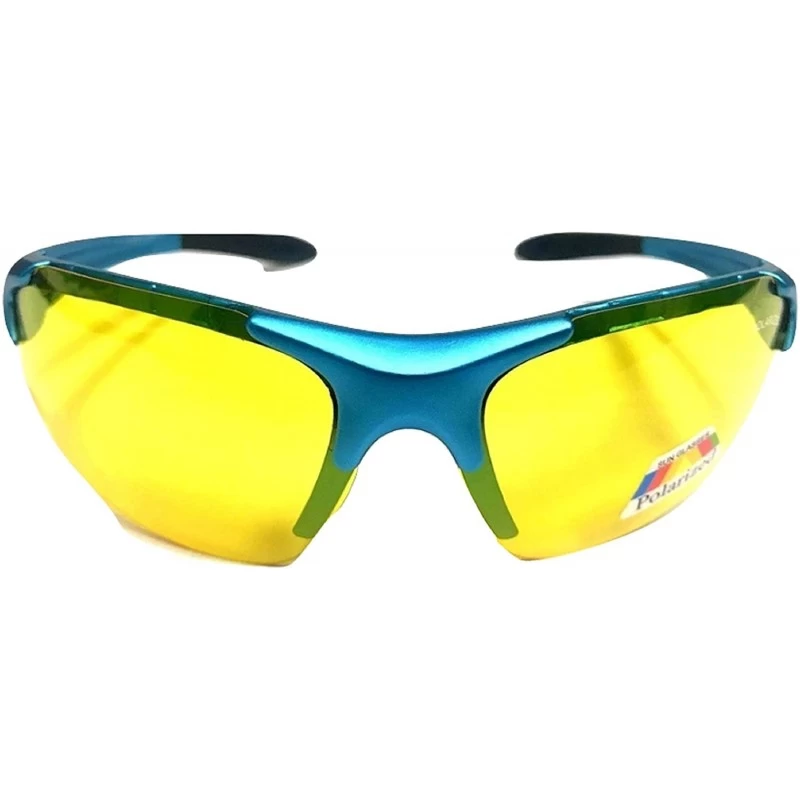 Wrap Half Frame Sport Wrap Around Yellow HD Night Driving Glasses - Blue - C018OH2R99K $17.09